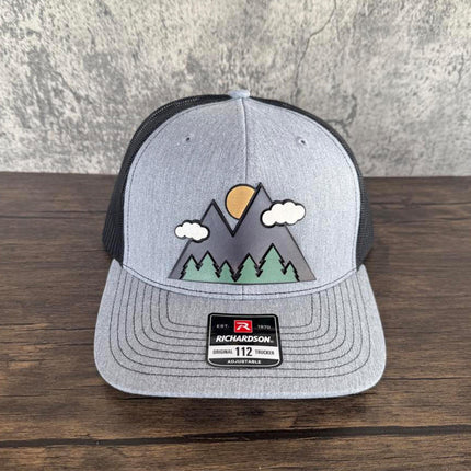 3D Mountain Hat, Leather Patch Richardson 112 Trucker Cap, Outdoors Trucker Hat, Hiking Gift for Men - Patch Palooza