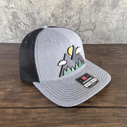 3D Mountain Hat, Leather Patch Richardson 112 Trucker Cap, Outdoors Trucker Hat, Hiking Gift for Men - Patch Palooza