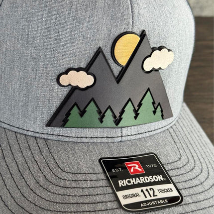 3D Mountain Hat, Leather Patch Richardson 112 Trucker Cap, Outdoors Trucker Hat, Hiking Gift for Men - Patch Palooza