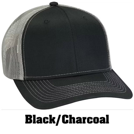 Value Leather Patch Hat – Adams PV112 Trucker Cap with Engraved Logo (Vegan or Genuine Leather)