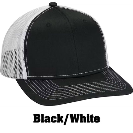 Value Leather Patch Hat – Adams PV112 Trucker Cap with Engraved Logo (Vegan or Genuine Leather)
