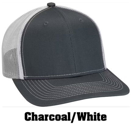 Value Leather Patch Hat – Adams PV112 Trucker Cap with Engraved Logo (Vegan or Genuine Leather)