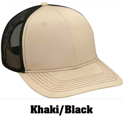 Value Leather Patch Hat – Adams PV112 Trucker Cap with Engraved Logo (Vegan or Genuine Leather)