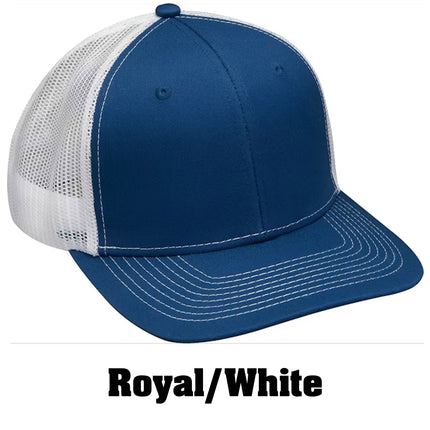 Value Leather Patch Hat – Adams PV112 Trucker Cap with Engraved Logo (Vegan or Genuine Leather)