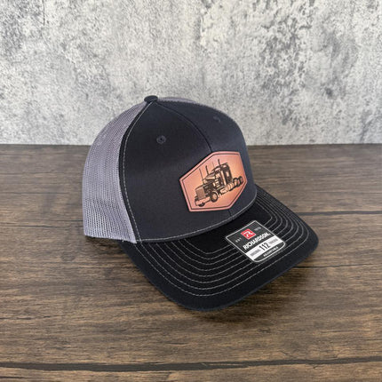 Semi Truck Hat, Leather Patch Trucker Hat, Richardson 112 Cap for Drivers, Big Rig Hat, Gift for Truckers