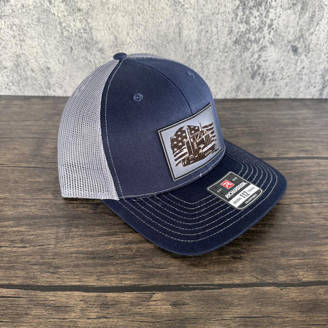 American Trucker Hat, Leather Patch Hat, Richardson 112 Cap for Truck Drivers, Patriotic Hat, Gift for Truckers