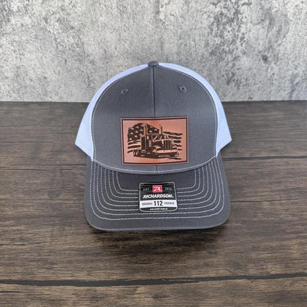 American Trucker Hat, Leather Patch Hat, Richardson 112 Cap for Truck Drivers, Patriotic Hat, Gift for Truckers - Patch Palooza