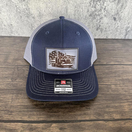 American Trucker Hat, Leather Patch Hat, Richardson 112 Cap for Truck Drivers, Patriotic Hat, Gift for Truckers - Patch Palooza