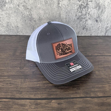 American Trucker Hat, Leather Patch Hat, Richardson 112 Cap for Truck Drivers, Patriotic Hat, Gift for Truckers - Patch Palooza