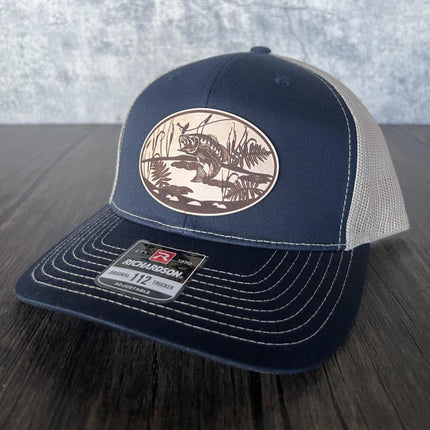 Side profile showcasing mesh back of the bass fishing hat