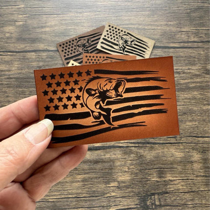 Bass Flag Patch, Fishing Leather Patch, Patriotic Patch for Hats Bags Jackets, USA Angler Gift - Patch Palooza