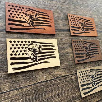 Bass Flag Patch, Fishing Leather Patch, Patriotic Patch for Hats Bags Jackets, USA Angler Gift - Patch Palooza