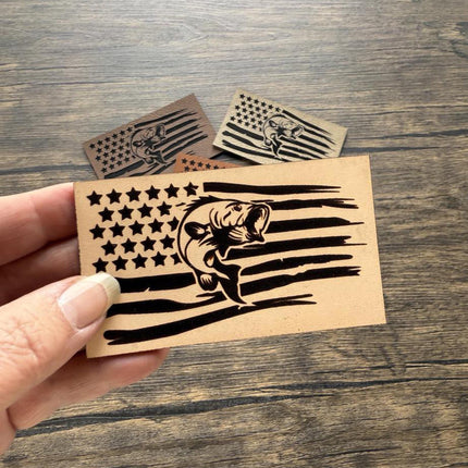 Bass Flag Patch, Fishing Leather Patch, Patriotic Patch for Hats Bags Jackets, USA Angler Gift - Patch Palooza