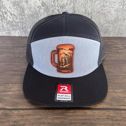 Beer Mug Mountain Patch Hat – Richardson 168 Snapback – Leather Patch Hiking Beer Hat - Patch Palooza
