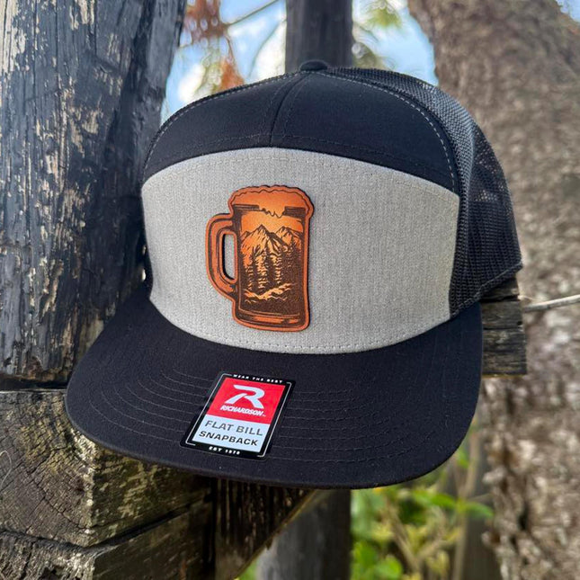 Beer Mug Mountain Patch Hat – Richardson 168 Snapback – Leather Patch Hiking Beer Hat - Patch Palooza