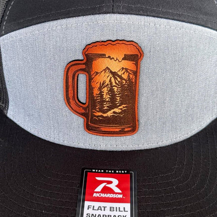 Beer Mug Mountain Patch Hat – Richardson 168 Snapback – Leather Patch Hiking Beer Hat - Patch Palooza