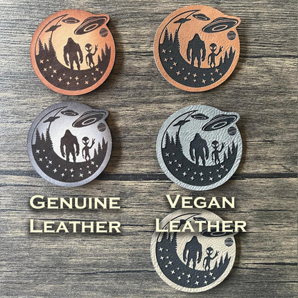 Bigfoot & Aliens Unite Leather Patch - Choose Your Color - patchpalooza