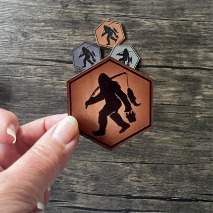 Bigfoot Fishing Leather Patch - Choose Your Color - patchpalooza