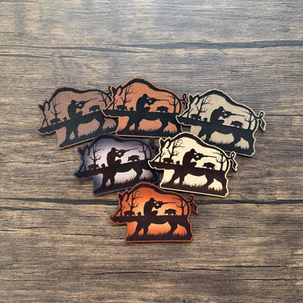 Boar Hunting Patch, Wild Hog Leather Patch, Hunter Patch for Hats Bags Jackets, Outdoorsman Gift - Patch Palooza