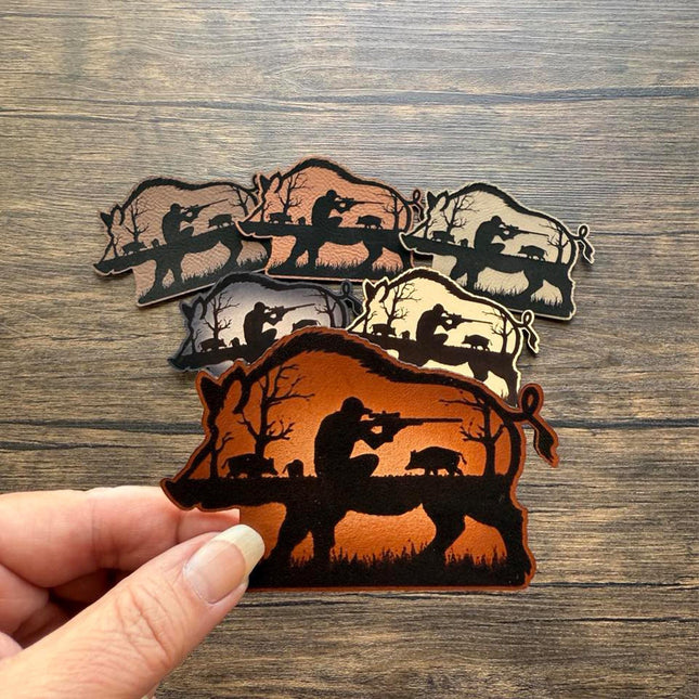 Boar Hunting Patch, Wild Hog Leather Patch, Hunter Patch for Hats Bags Jackets, Outdoorsman Gift - Patch Palooza