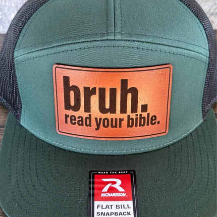 Bruh Read Your Bible Hat – Richardson 168 Snapback – Leather Patch Christian Flat Bill Hat - Patch Palooza