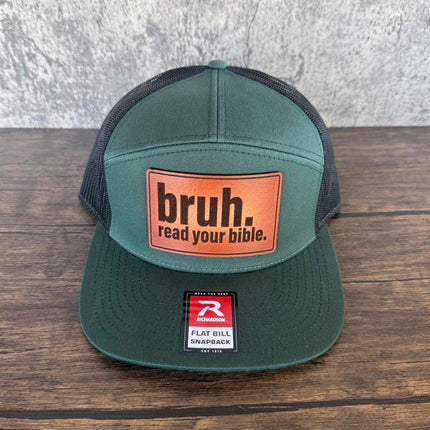 Bruh Read Your Bible Hat – Richardson 168 Snapback – Leather Patch Christian Flat Bill Hat - Patch Palooza