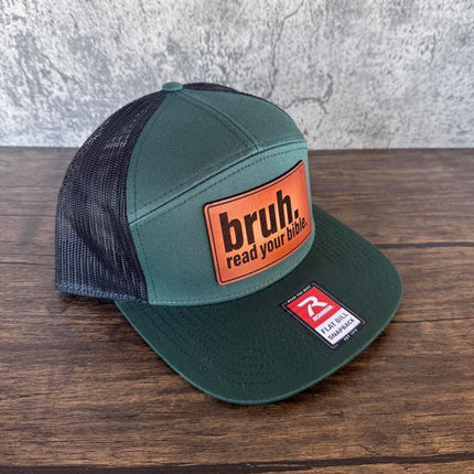Bruh Read Your Bible Hat – Richardson 168 Snapback – Leather Patch Christian Flat Bill Hat - Patch Palooza