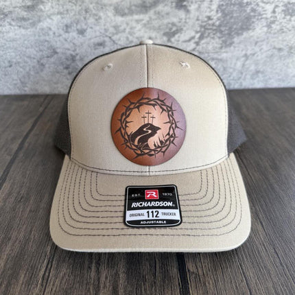 Calvary Crown Leather Patch Hat - Richardson 112, Christian Hat - patchpalooza