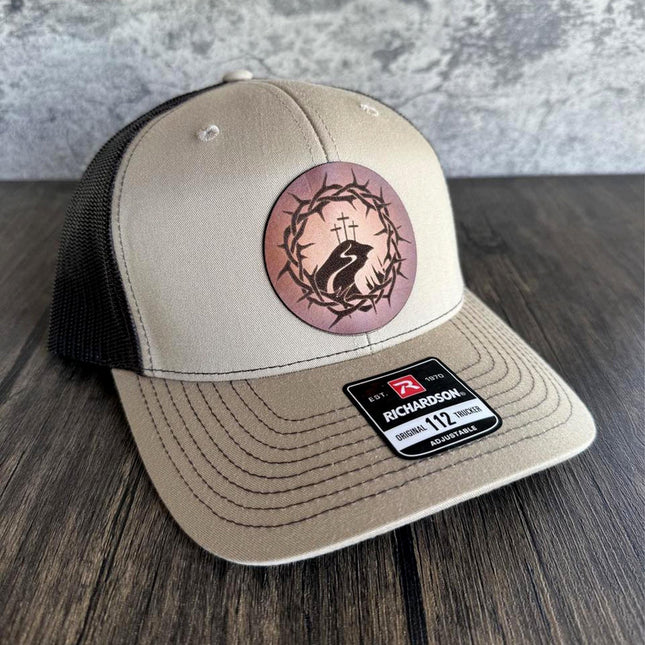Calvary Crown Leather Patch Hat - Richardson 112, Christian Hat - patchpalooza