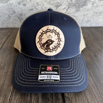 Calvary Crown Leather Patch Hat - Richardson 112, Christian Hat - patchpalooza