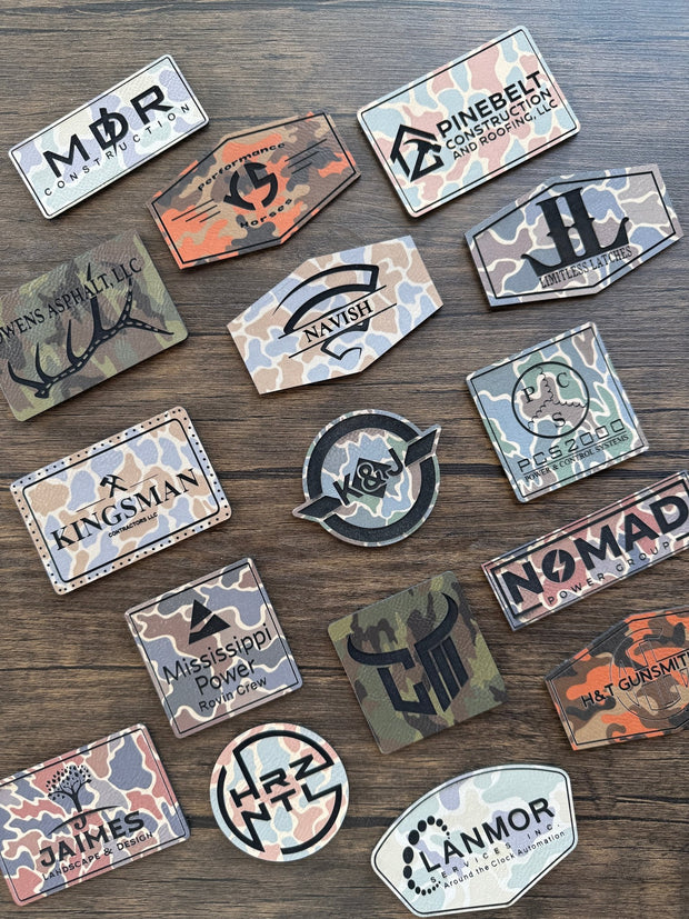 Camo Patches in Vegan Leather for Groups, Events, Business, Churches, Logo - patchpalooza