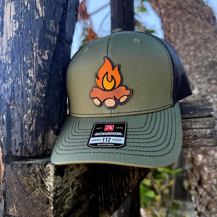 Campfire Hat, 3D Patch Richardson 112 Trucker Cap, Camping Gift for Men, Outdoor Adventure Hat - Patch Palooza