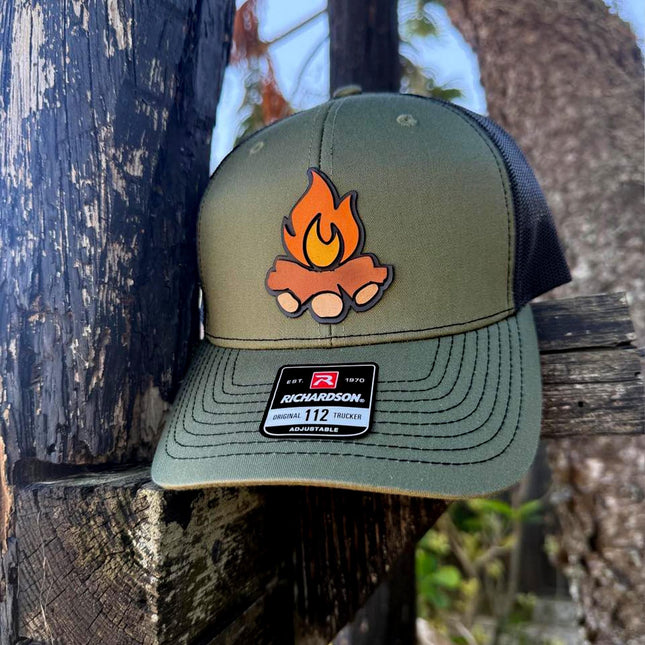 Campfire Hat, 3D Patch Richardson 112 Trucker Cap, Camping Gift for Men, Outdoor Adventure Hat - Patch Palooza