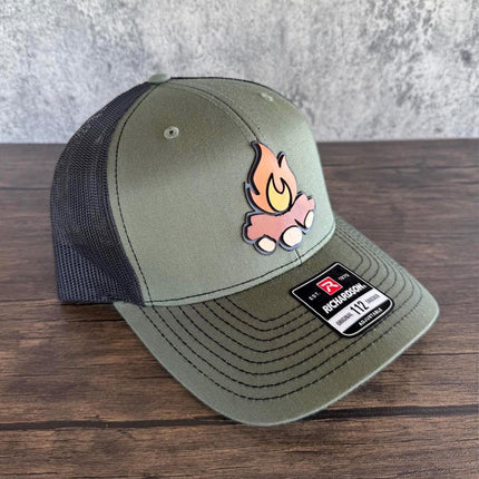 Campfire Hat, 3D Patch Richardson 112 Trucker Cap, Camping Gift for Men, Outdoor Adventure Hat - Patch Palooza