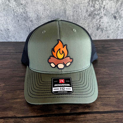 Campfire Hat, 3D Patch Richardson 112 Trucker Cap, Camping Gift for Men, Outdoor Adventure Hat - Patch Palooza