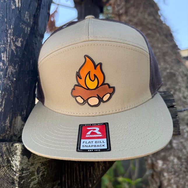 Campfire Hat, 3D Patch Richardson 168 Flat Bill Snapback, Camping Gift for Men, Outdoor Adventure Hat - Patch Palooza