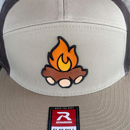 Campfire Hat, 3D Patch Richardson 168 Flat Bill Snapback, Camping Gift for Men, Outdoor Adventure Hat - Patch Palooza