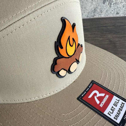 Campfire Hat, 3D Patch Richardson 168 Flat Bill Snapback, Camping Gift for Men, Outdoor Adventure Hat - Patch Palooza