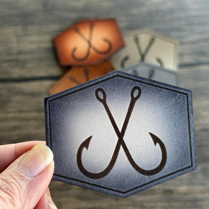 Crossed Hooks Leather Patch - Choose Your Color - patchpalooza