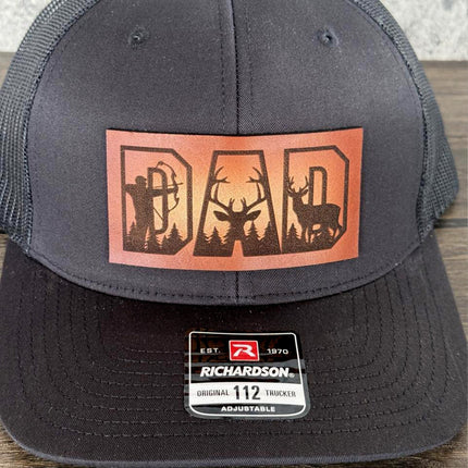 Dad Leather Patch Hat, Richardson 112 Trucker Cap for Hunters, Bow Hunting Dad Hat - Patch Palooza