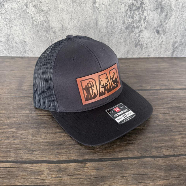 Dad Leather Patch Hat, Richardson 112 Trucker Cap for Hunters, Bow Hunting Dad Hat - Patch Palooza