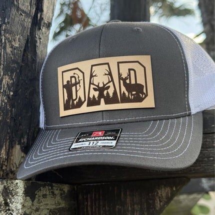 Dad Leather Patch Hat, Richardson 112 Trucker Cap for Hunters, Bow Hunting Dad Hat - Patch Palooza