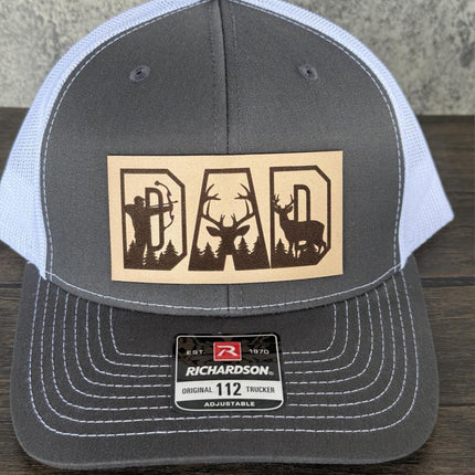 Dad Leather Patch Hat, Richardson 112 Trucker Cap for Hunters, Bow Hunting Dad Hat - Patch Palooza