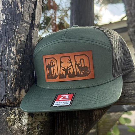 Dad Leather Patch Hat, Richardson 168 Flat Bill Snapback, Bow Hunting Dad Hat, Father's Day Gift, Outdoor Gift for Dad - Patch Palooza
