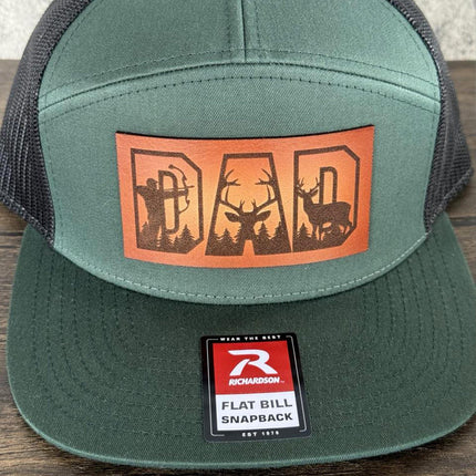 Dad Leather Patch Hat, Richardson 168 Flat Bill Snapback, Bow Hunting Dad Hat, Father's Day Gift, Outdoor Gift for Dad - Patch Palooza
