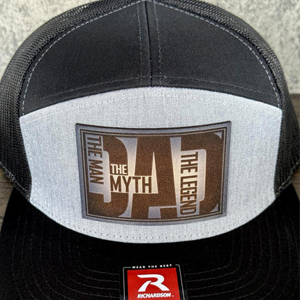 Dad Leather Patch Hat, Richardson 168 Flat Bill Snapback, The Man The Myth The Legend Hat - Patch Palooza
