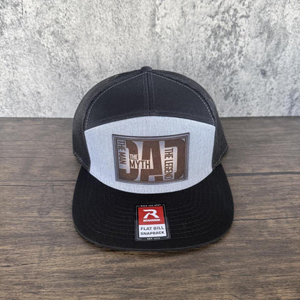 Dad Leather Patch Hat, Richardson 168 Flat Bill Snapback, The Man The Myth The Legend Hat - Patch Palooza