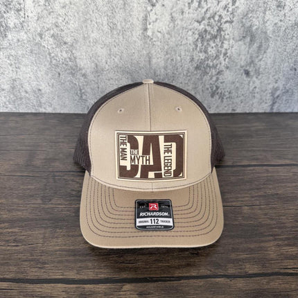 Dad Leather Patch Hat, The Man, The Myth, The Legend, Richardson 112 Trucker Cap for Men - Patch Palooza