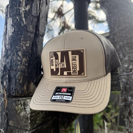 Dad Leather Patch Hat, The Man, The Myth, The Legend, Richardson 112 Trucker Cap for Men - Patch Palooza