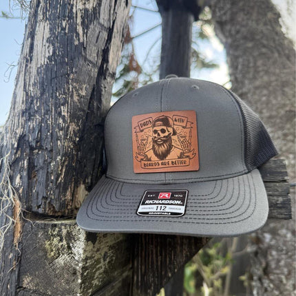Dads with Beards Hat, Leather Patch Dad Hat, Richardson 112 Trucker Cap, Beard Dad Gift, Father's Day Hat for Bearded Dads - Patch Palooza